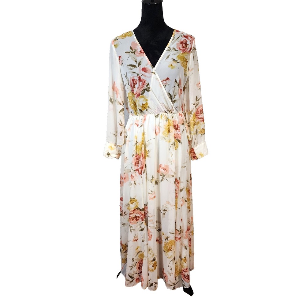 KATE & LILY Size 8 Floral Chiffon Sheer Surplice Coquette Cottagecore Maxi Dress